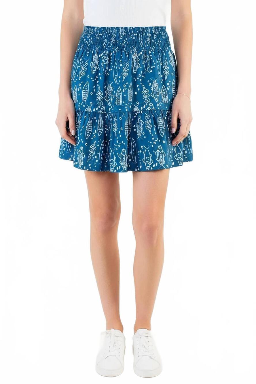 NEW THML high waisted fish print skirt in blue